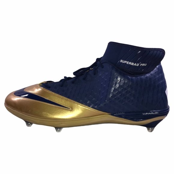 NWOT Nike Superbad Pro Lunarlon Gold Blue Football Player Cleats Men's 18 - Picture 4 of 9